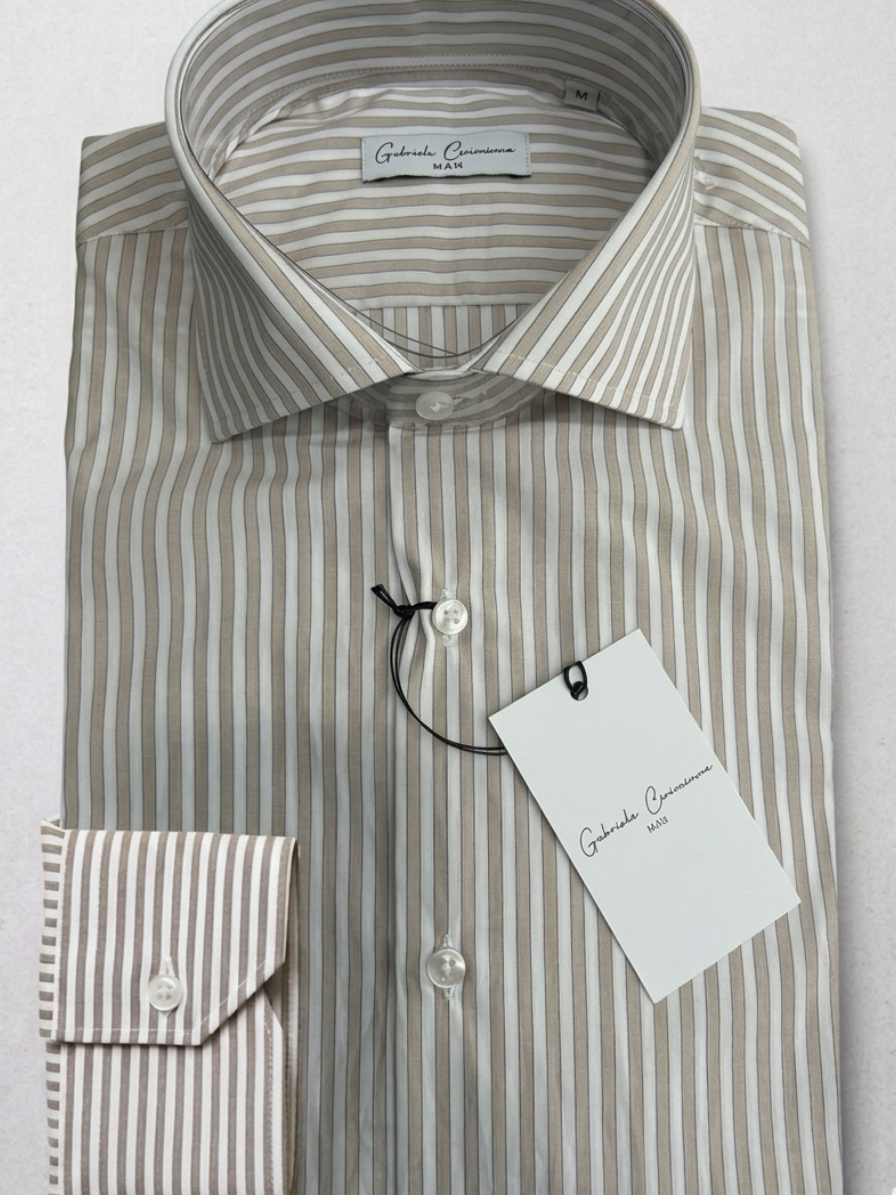 CAMICIA LONDON IN COTONE RIGATA SABBIA