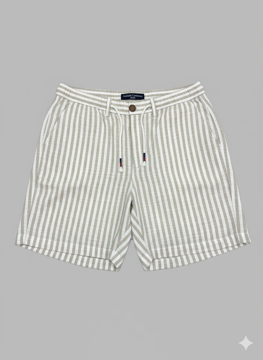 SHORT IN LINO A RIGHE BIANCO SABBIA