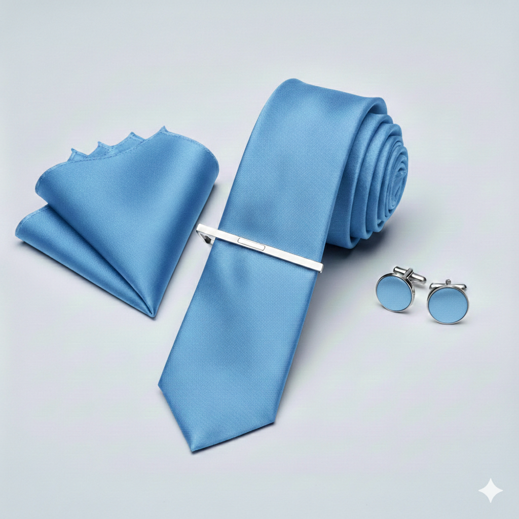 SET 4 PEZZI BLU NAVY CRAVATTA/FERMA CRAVATTA/GEMELLI/POCHETTE