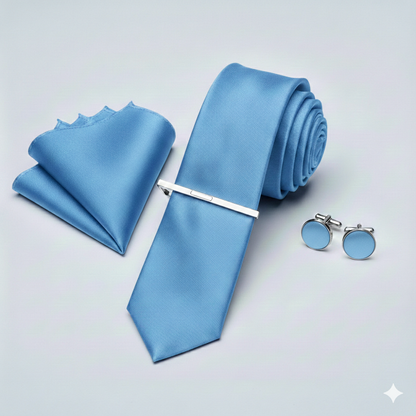 SET 4 PEZZI BLU NAVY CRAVATTA/FERMA CRAVATTA/GEMELLI/POCHETTE