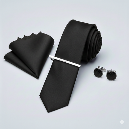 SET 4 PEZZI BLU NAVY CRAVATTA/FERMA CRAVATTA/GEMELLI/POCHETTE
